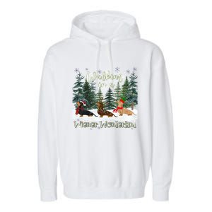 Walking In A Wiener Wonderland Dachshund Trio Gift Garment-Dyed Fleece Hoodie