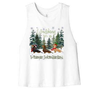 Walking In A Wiener Wonderland Dachshund Trio Gift Women's Racerback Cropped Tank