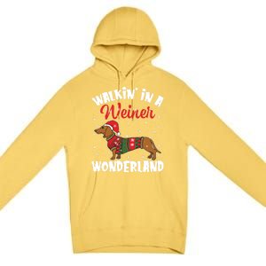 Walking In A Wiener Wonderland Funny Dachshund Christmas Cute Gift Premium Pullover Hoodie