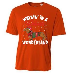 Walking In A Wiener Wonderland Funny Dachshund Christmas Cute Gift Cooling Performance Crew T-Shirt