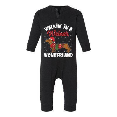 Walking In A Wiener Wonderland Funny Dachshund Christmas Cute Gift Infant Fleece One Piece