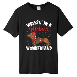 Walking In A Wiener Wonderland Funny Dachshund Christmas Cute Gift Tall Fusion ChromaSoft Performance T-Shirt