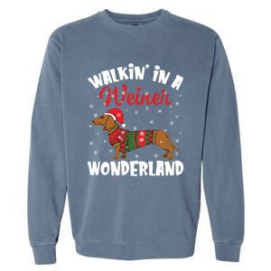 Walking In A Wiener Wonderland Funny Dachshund Christmas Cute Gift Garment-Dyed Sweatshirt