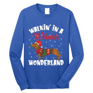 Walking In A Wiener Wonderland Funny Dachshund Christmas Cute Gift Long Sleeve Shirt