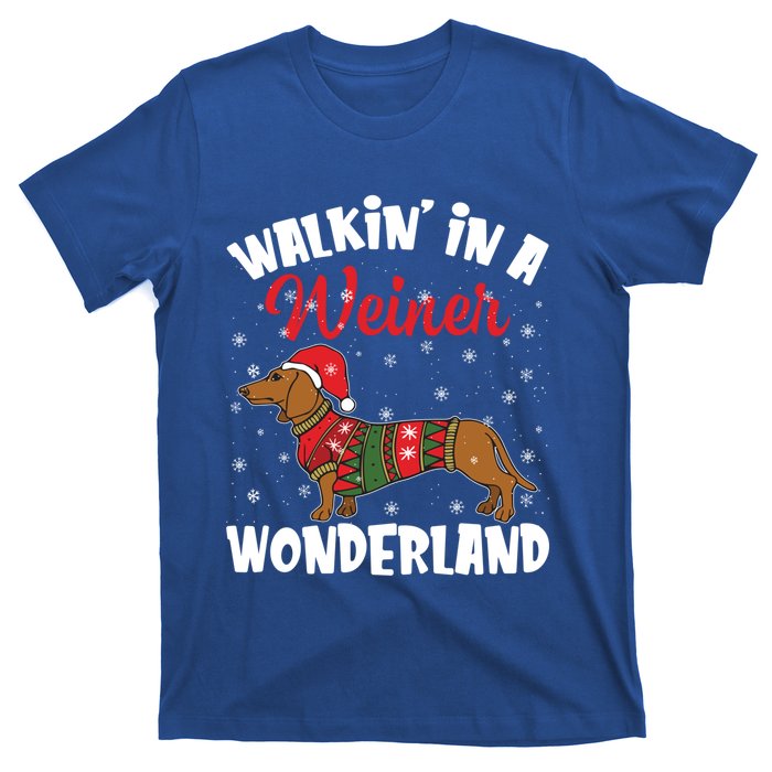 Walking In A Wiener Wonderland Funny Dachshund Christmas Cute Gift T-Shirt