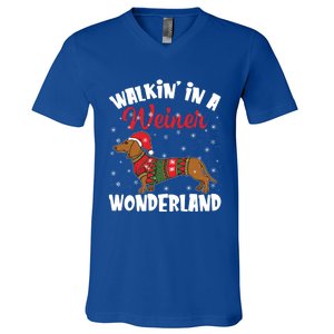 Walking In A Wiener Wonderland Funny Dachshund Christmas Cute Gift V-Neck T-Shirt