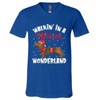 Walking In A Wiener Wonderland Funny Dachshund Christmas Cute Gift V-Neck T-Shirt