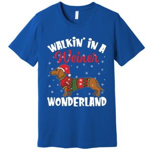 Walking In A Wiener Wonderland Funny Dachshund Christmas Cute Gift Premium T-Shirt