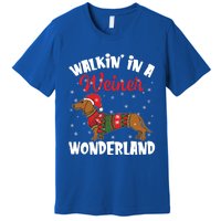 Walking In A Wiener Wonderland Funny Dachshund Christmas Cute Gift Premium T-Shirt