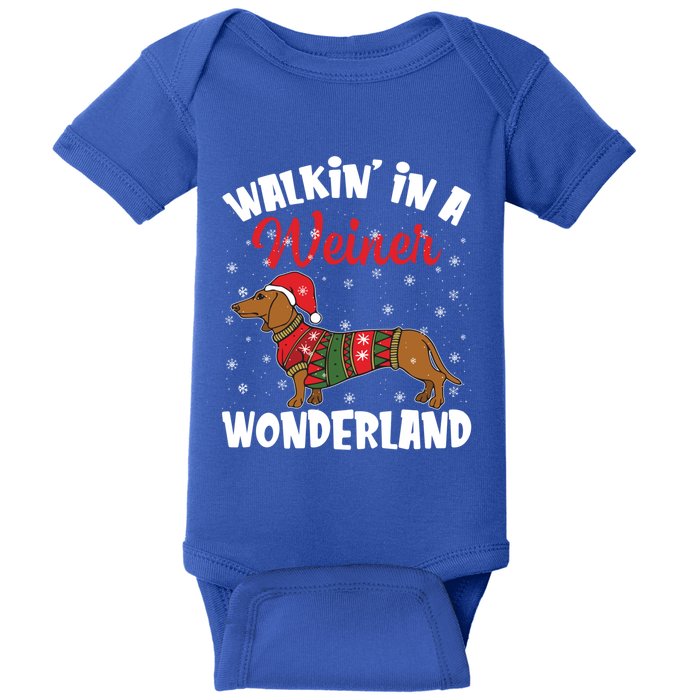 Walking In A Wiener Wonderland Funny Dachshund Christmas Cute Gift Baby Bodysuit