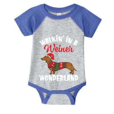 Walking In A Wiener Wonderland Funny Dachshund Christmas Cute Gift Infant Baby Jersey Bodysuit