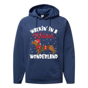 Walking In A Wiener Wonderland Funny Dachshund Christmas Cute Gift Performance Fleece Hoodie