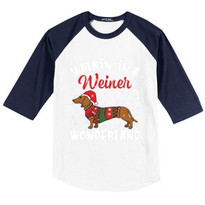 Walking In A Wiener Wonderland Funny Dachshund Christmas Cute Gift Baseball Sleeve Shirt