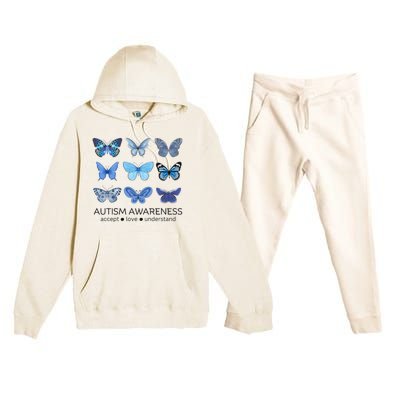 Women In April We Wear Blue Butterfly Autism Mental Health Premium Hooded Sweatsuit Set