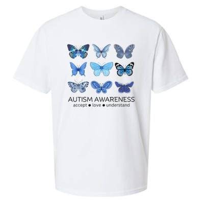 Women In April We Wear Blue Butterfly Autism Mental Health Sueded Cloud Jersey T-Shirt