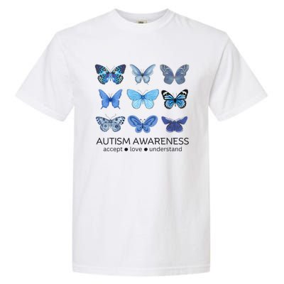 Women In April We Wear Blue Butterfly Autism Mental Health Garment-Dyed Heavyweight T-Shirt