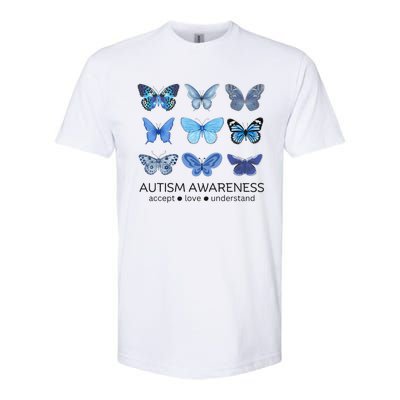 Women In April We Wear Blue Butterfly Autism Mental Health Softstyle® CVC T-Shirt