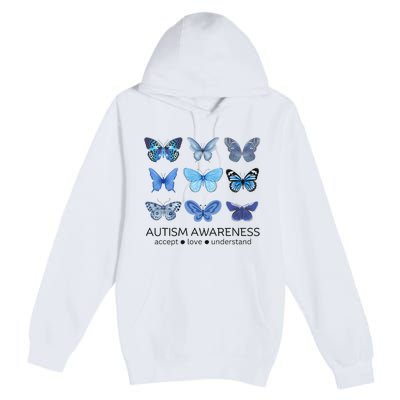 Women In April We Wear Blue Butterfly Autism Mental Health Premium Pullover Hoodie