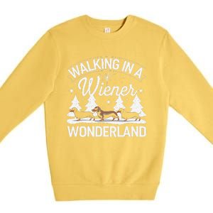 Walking In A Wiener Wonderland Dachshund Trio Dog Lover Xmas Premium Crewneck Sweatshirt