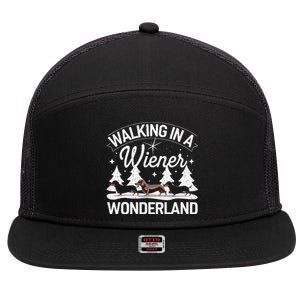 Walking In A Wiener Wonderland Dachshund Trio Dog Lover Xmas 7 Panel Mesh Trucker Snapback Hat