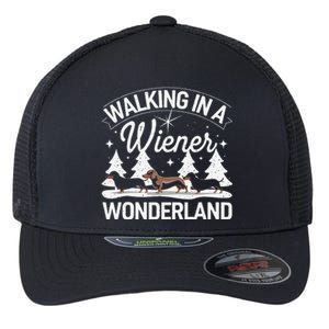 Walking In A Wiener Wonderland Dachshund Trio Dog Lover Xmas Flexfit Unipanel Trucker Cap