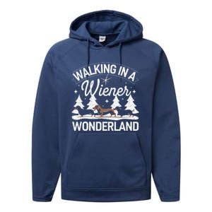 Walking In A Wiener Wonderland Dachshund Trio Dog Lover Xmas Performance Fleece Hoodie