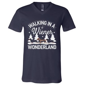 Walking In A Wiener Wonderland Dachshund Trio Dog Lover Xmas V-Neck T-Shirt