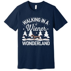 Walking In A Wiener Wonderland Dachshund Trio Dog Lover Xmas Premium T-Shirt