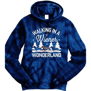 Walking In A Wiener Wonderland Dachshund Trio Dog Lover Xmas Tie Dye Hoodie