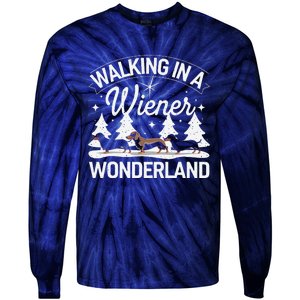 Walking In A Wiener Wonderland Dachshund Trio Dog Lover Xmas Tie-Dye Long Sleeve Shirt