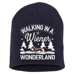 Walking In A Wiener Wonderland Dachshund Trio Dog Lover Xmas Short Acrylic Beanie