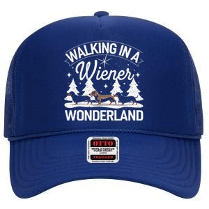 Walking In A Wiener Wonderland Dachshund Trio Dog Lover Xmas High Crown Mesh Back Trucker Hat