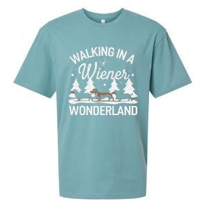 Walking In A Wiener Wonderland Dachshund Trio Dog Lover Xmas Sueded Cloud Jersey T-Shirt