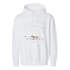 Walking In A Wiener Wonderland Dachshund Trio Dog Lover Xmas Garment-Dyed Fleece Hoodie