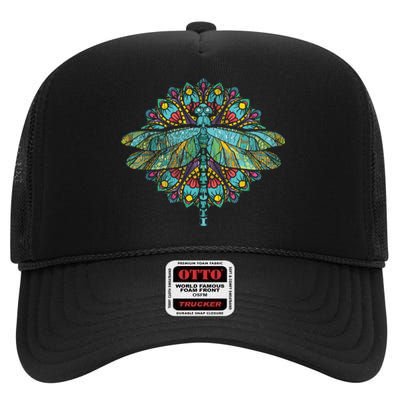 Wildlife Insect Animal Lover Hippie Gift Nature Dragonfly High Crown Mesh Back Trucker Hat