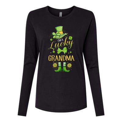 Womens I'm A Lucky Grandma St Patty's Day Gift For Grandmother Womens Cotton Relaxed Long Sleeve T-Shirt