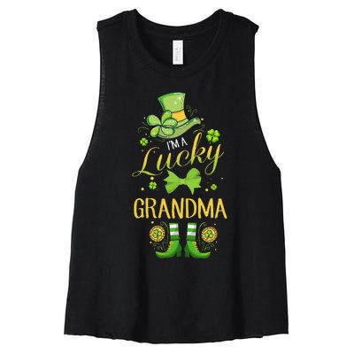 Womens I'm A Lucky Grandma St Patty's Day Gift For Grandmother Women's Racerback Cropped Tank