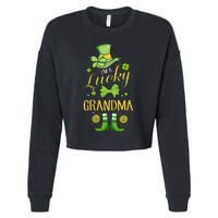 Womens I'm A Lucky Grandma St Patty's Day Gift For Grandmother Cropped Pullover Crew