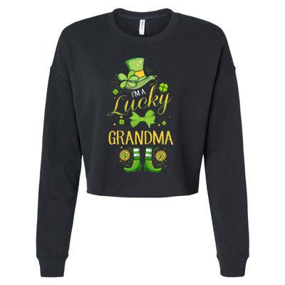 Womens I'm A Lucky Grandma St Patty's Day Gift For Grandmother Cropped Pullover Crew