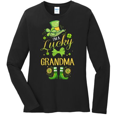 Womens I'm A Lucky Grandma St Patty's Day Gift For Grandmother Ladies Long Sleeve Shirt