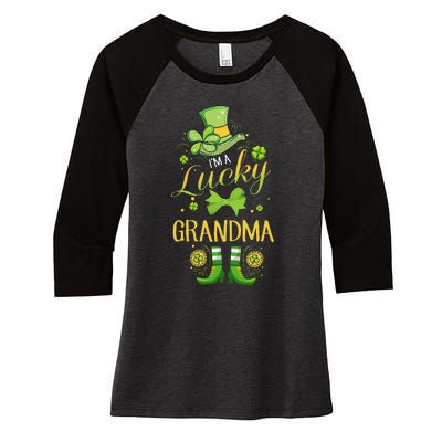 Womens I'm A Lucky Grandma St Patty's Day Gift For Grandmother Women's Tri-Blend 3/4-Sleeve Raglan Shirt