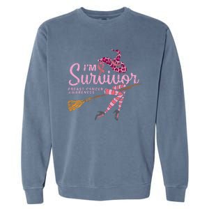 Witch Im A Survivor Halloween Breast Cancer Awareness Funny Garment-Dyed Sweatshirt