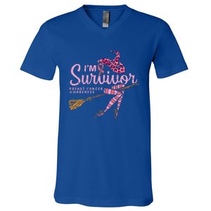 Witch Im A Survivor Halloween Breast Cancer Awareness Funny V-Neck T-Shirt