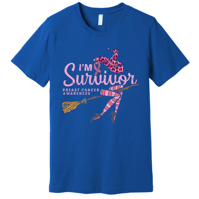 Witch Im A Survivor Halloween Breast Cancer Awareness Funny Premium T-Shirt