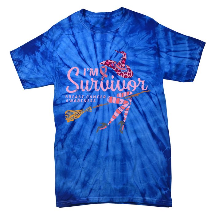 Witch Im A Survivor Halloween Breast Cancer Awareness Funny Tie-Dye T-Shirt