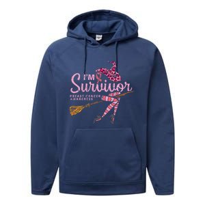 Witch Im A Survivor Halloween Breast Cancer Awareness Funny Performance Fleece Hoodie