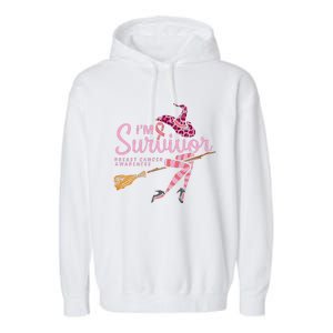 Witch Im A Survivor Halloween Breast Cancer Awareness Funny Garment-Dyed Fleece Hoodie