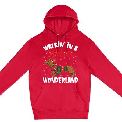 Walking In A Wiener Wonderland Funny Dachshund Christmas Premium Pullover Hoodie