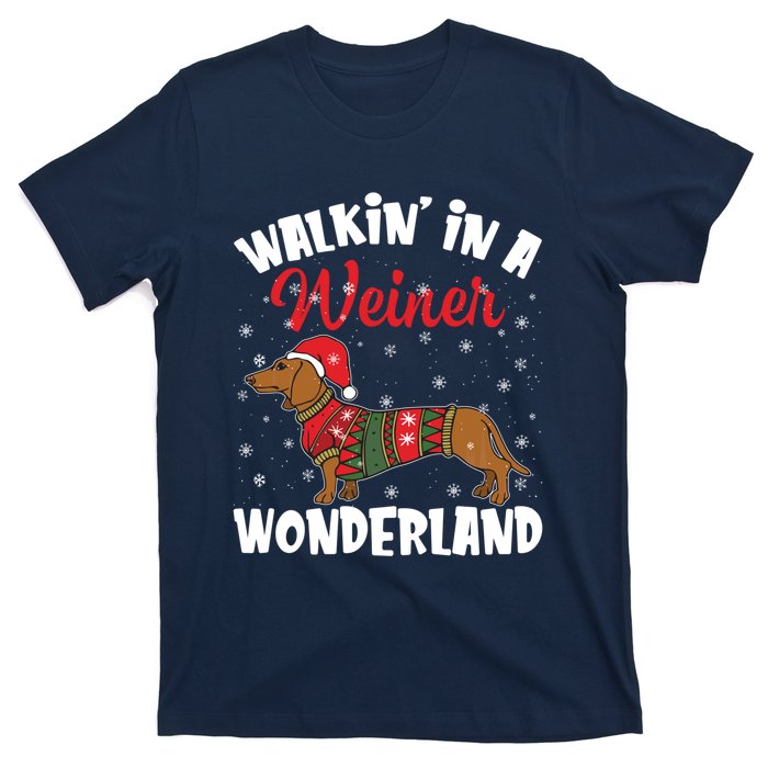 Walking In A Wiener Wonderland Funny Dachshund Christmas T-Shirt