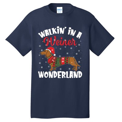 Walking In A Wiener Wonderland Funny Dachshund Christmas Tall T-Shirt